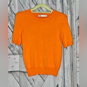 Zara Short Sleeve Knit Cropped Sweater Orange Size Small